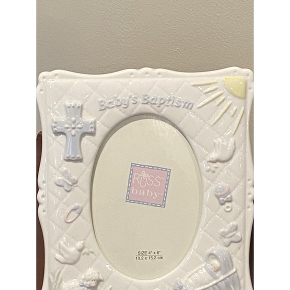 Russ Ceramic Photo Frame Baptism Baby Blue 4x6 Portrait Layout Picture Holder - Picture 2 of 4